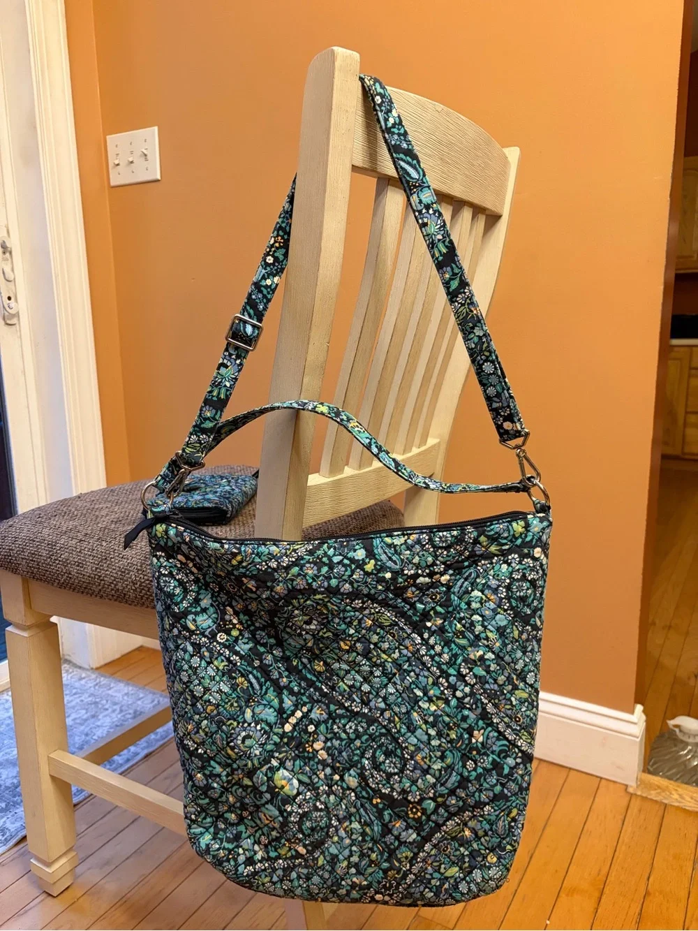 Vera Bradley Teal and Black Quilted Paisley Shoulder Bag w/Matching Wallet